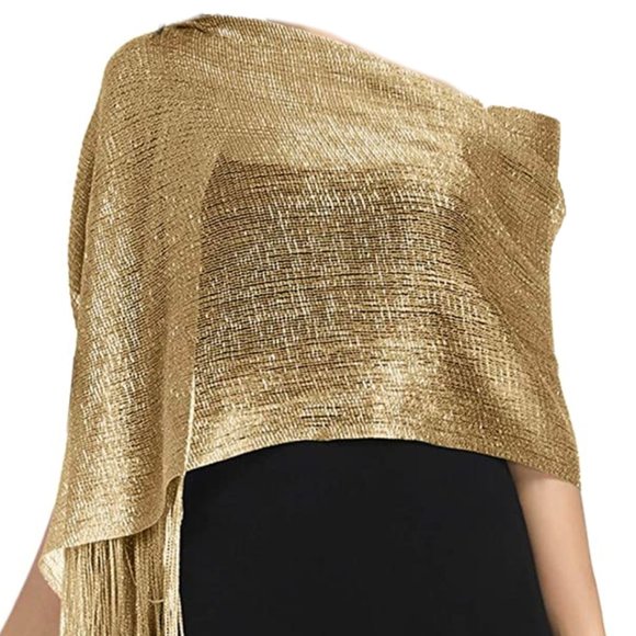 Sparkling Metallic Shawls Wraps for Evening Wear Golden Glitter Scarf Gold… - Picture 1 of 5
